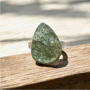 Green Moldavite Solid Sterling Silver Ring 925 Size 6